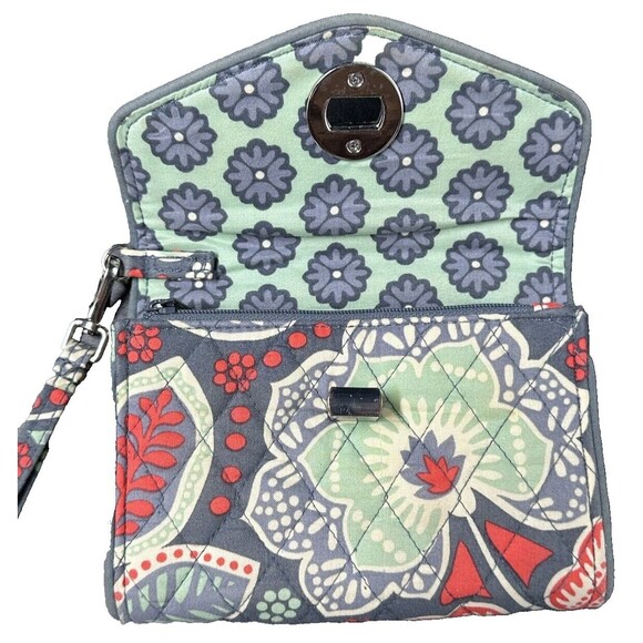 Vera Bradley Quilted Nomadic Gray Orange Green Floral Turn Lock Latch Wallet - Picture 7 of 11